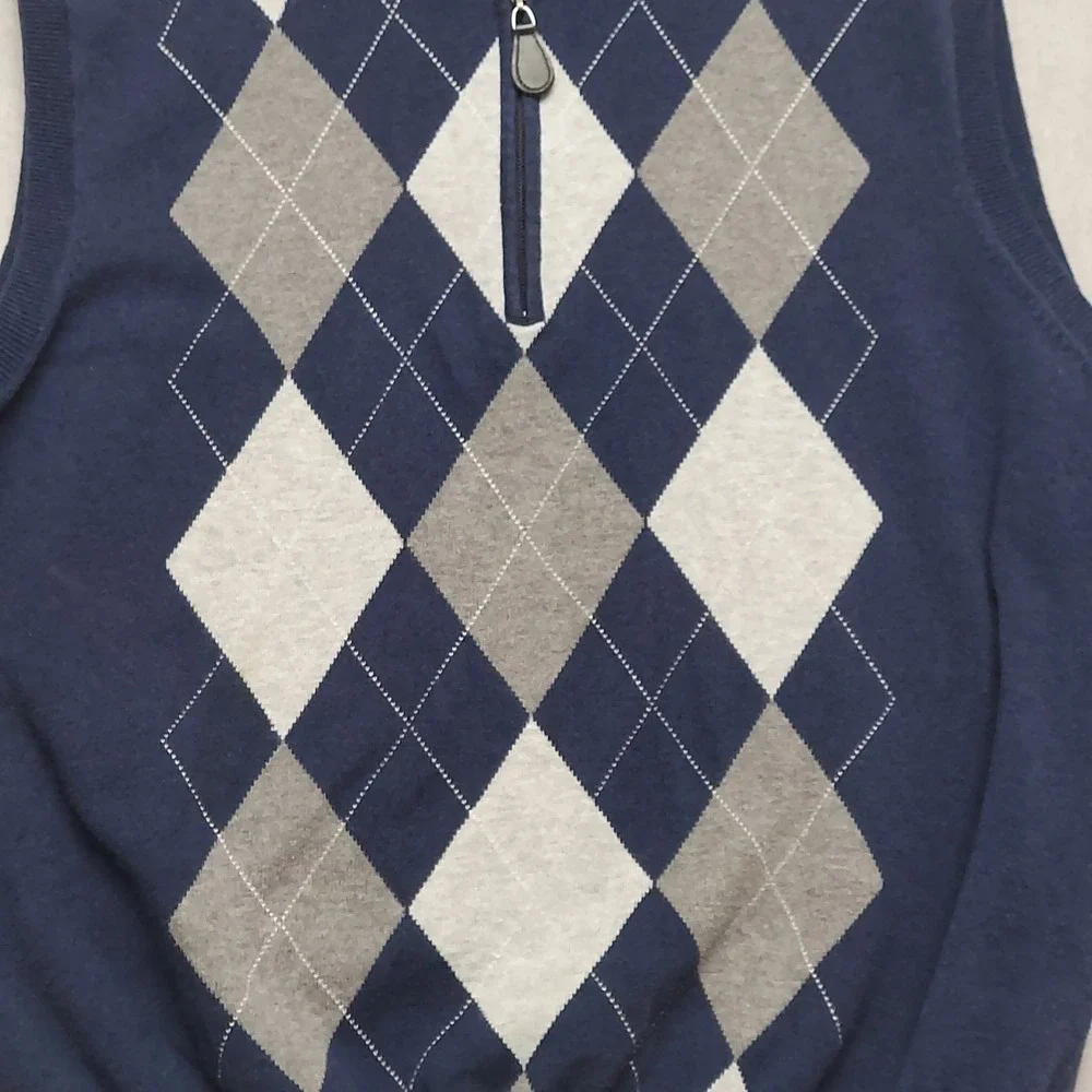 Walter Hagen Sweater Vest Men L 1/4 Zip Argyle‎ Knit Blue Golf Preppy Classic